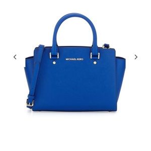 Michael Kors Selma Medium Top-Zip Satchel Bag in Electric blue